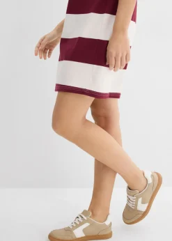 bonprix bonprix Vestido de algodón orgánico puro con corte boxy Rojo avellana-blanco lana