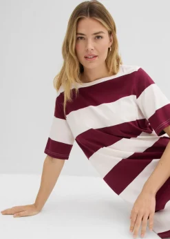 bonprix bonprix Vestido de algodón orgánico puro con corte boxy Rojo avellana-blanco lana