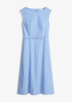 bonprix bonprix Vestido de bengalina con cinturón (2 piezas) azul provenzal-blanco lana Best