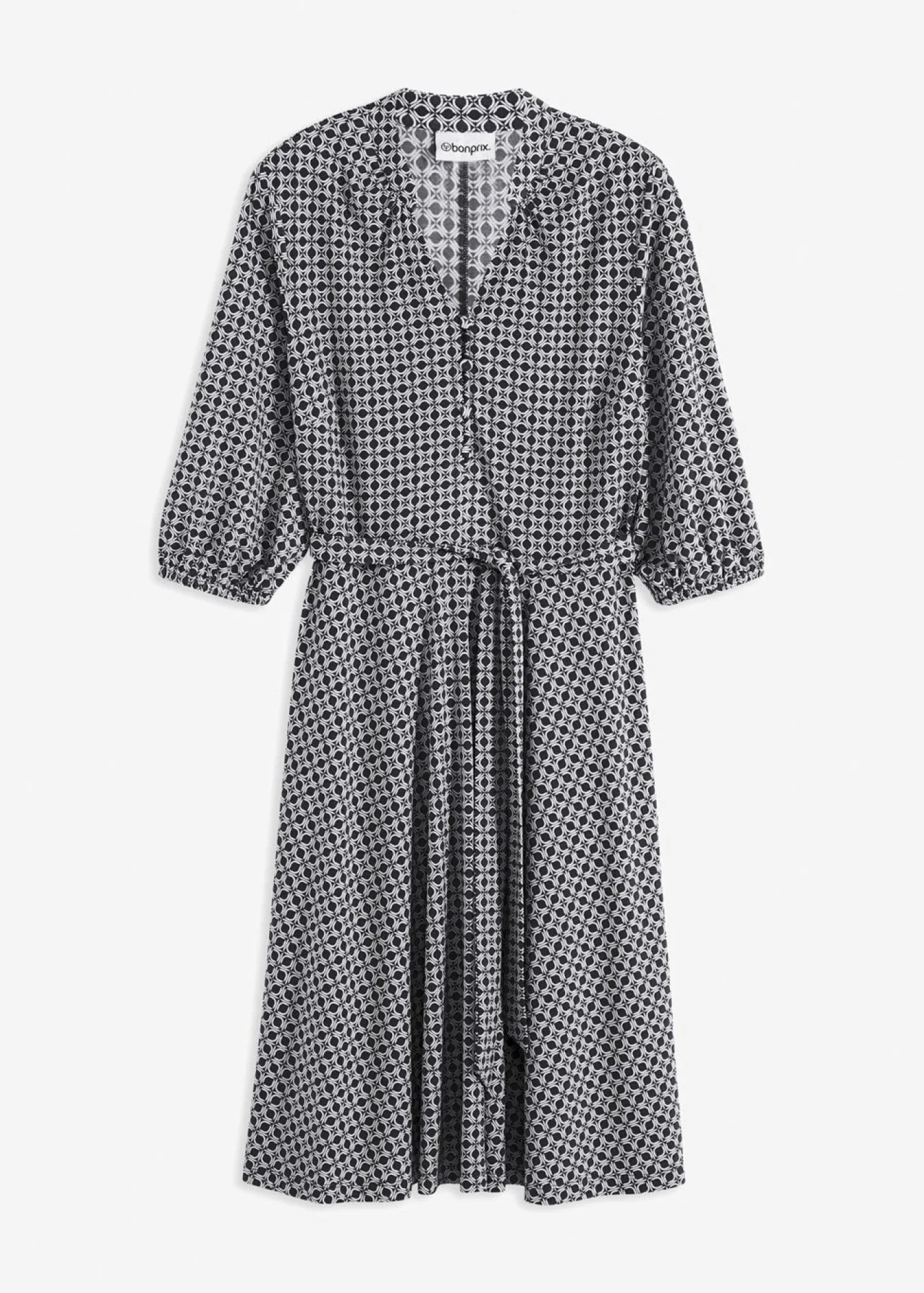 bonprix bonprix Vestido de blusa en jersey con cordón (2 piezas) Negro-blanco Outlet