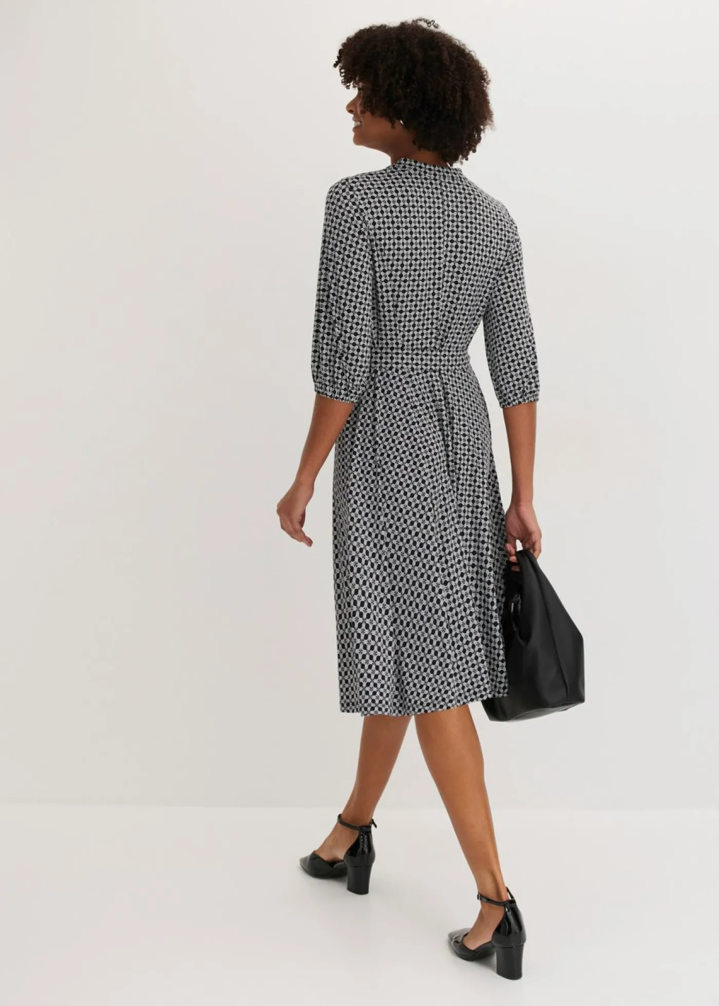 bonprix bonprix Vestido de blusa en jersey con cordón (2 piezas) Negro-blanco Outlet