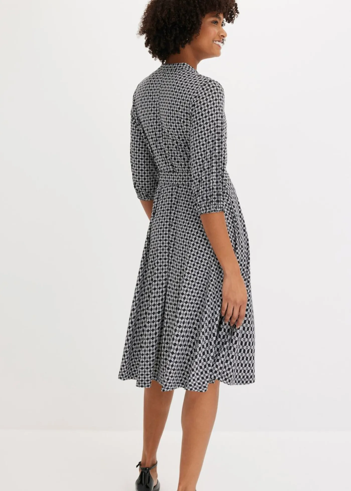 bonprix bonprix Vestido de blusa en jersey con cordón (2 piezas) Negro-blanco Outlet