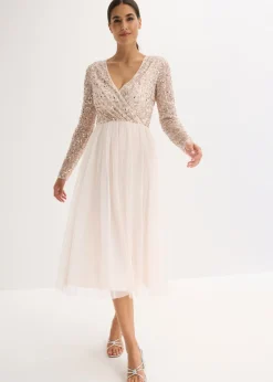 bonprix bonprix Vestido de cóctel con bordado de lentejuelas rosa pálido Clearance
