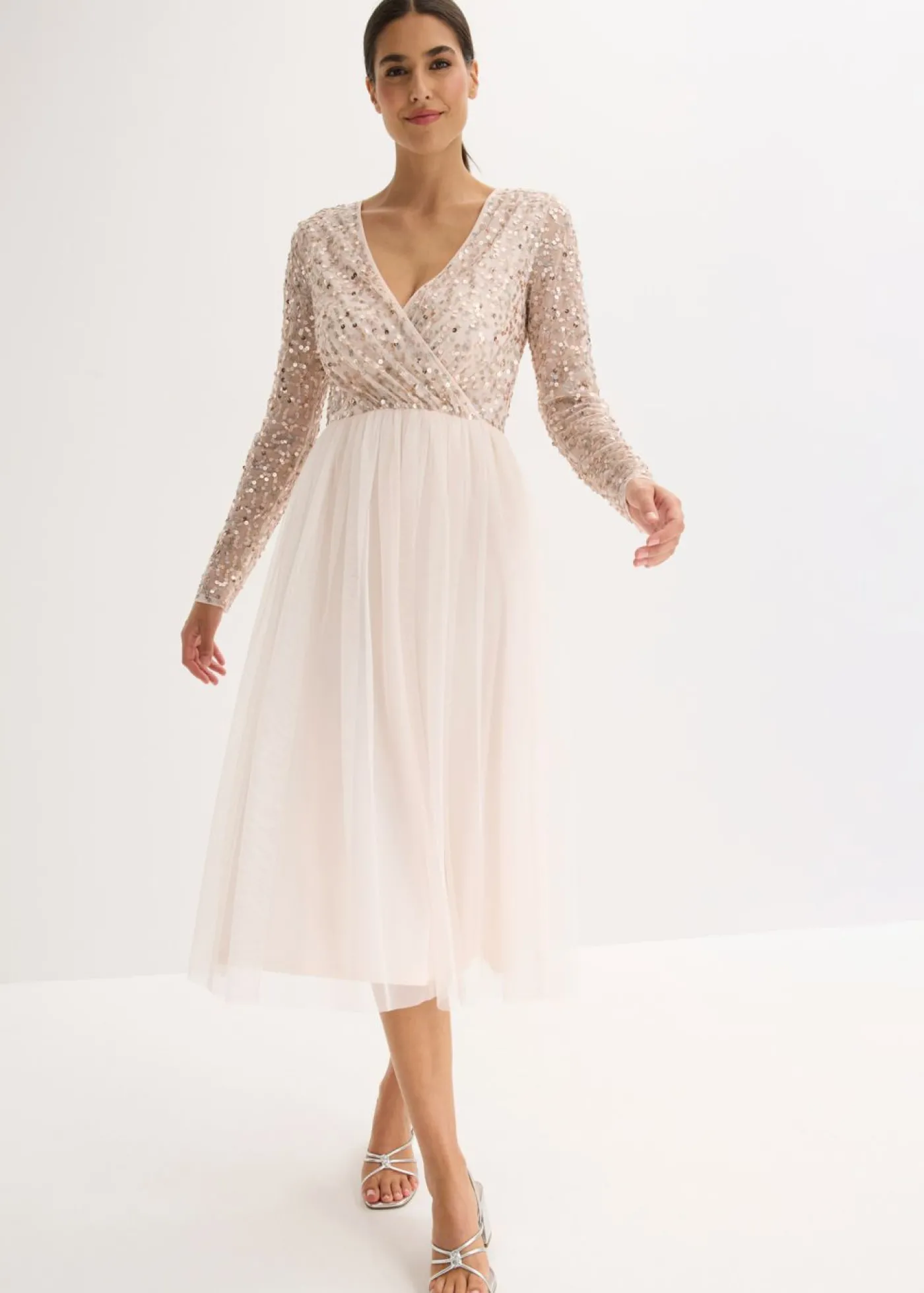 bonprix bonprix Vestido de cóctel con bordado de lentejuelas rosa pálido Clearance