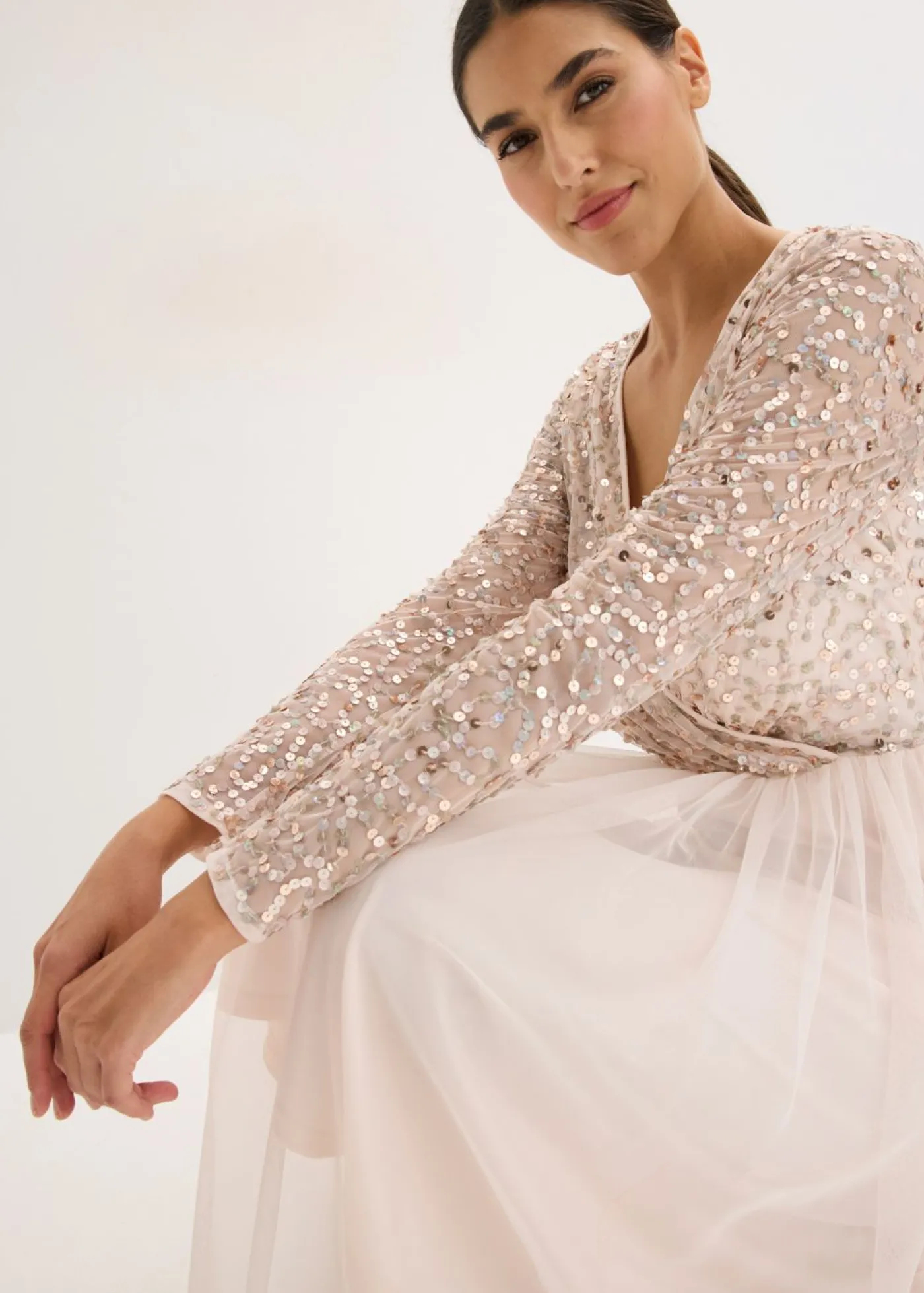 bonprix bonprix Vestido de cóctel con bordado de lentejuelas rosa pálido Clearance