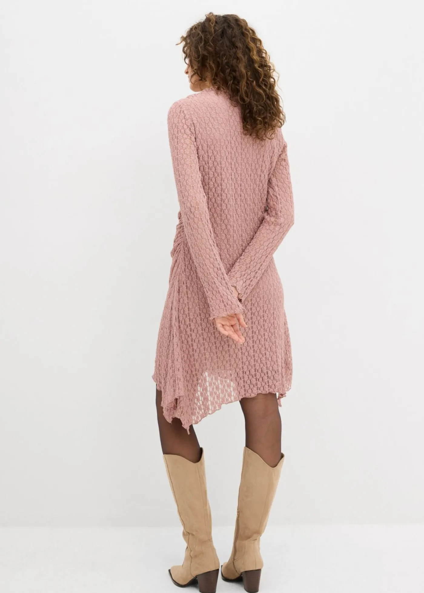 bonprix bonprix Vestido de encaje con dobladillo irregular Rosa palo