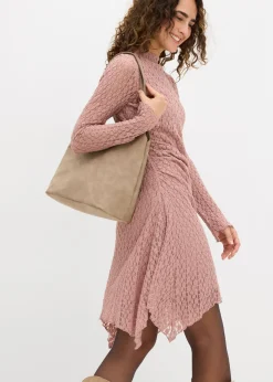 bonprix bonprix Vestido de encaje con dobladillo irregular Rosa palo