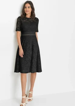 bonprix bonprix Vestido de encaje con ganchillo Negro Hot