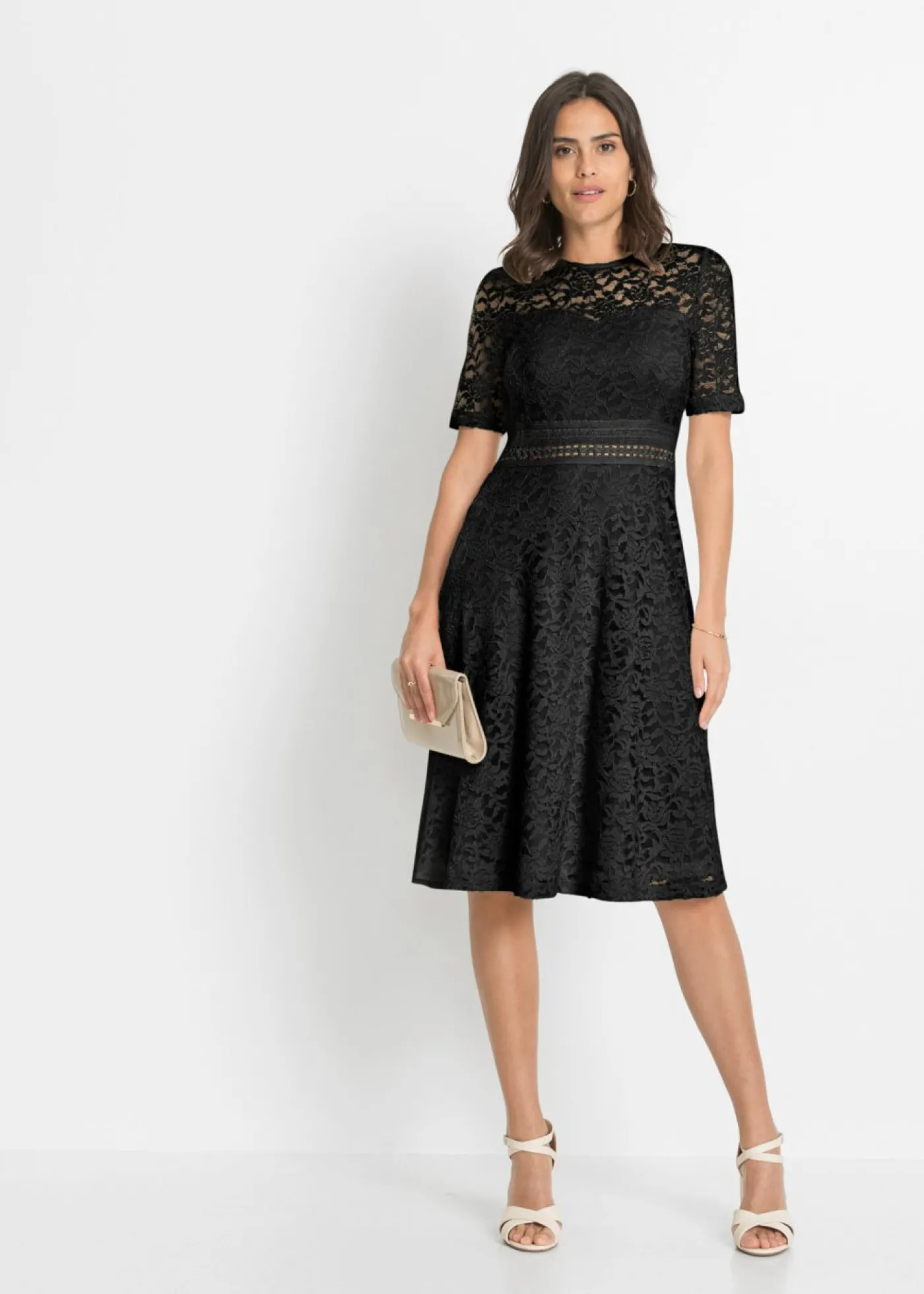bonprix bonprix Vestido de encaje con ganchillo Negro Hot