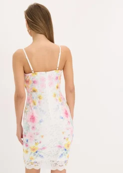 bonprix bonprix Vestido de encaje con tirantes blanco con flores Clearance
