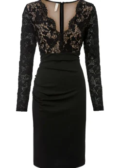 bonprix bonprix Vestido de encaje favorecedor, talla corta Negro Outlet