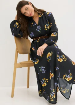 bonprix bonprix Vestido de gasa Negro con flores
