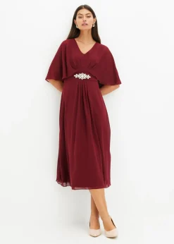 bonprix bonprix Vestido de gasa con aplicación de piedras Rojo rubí Hot