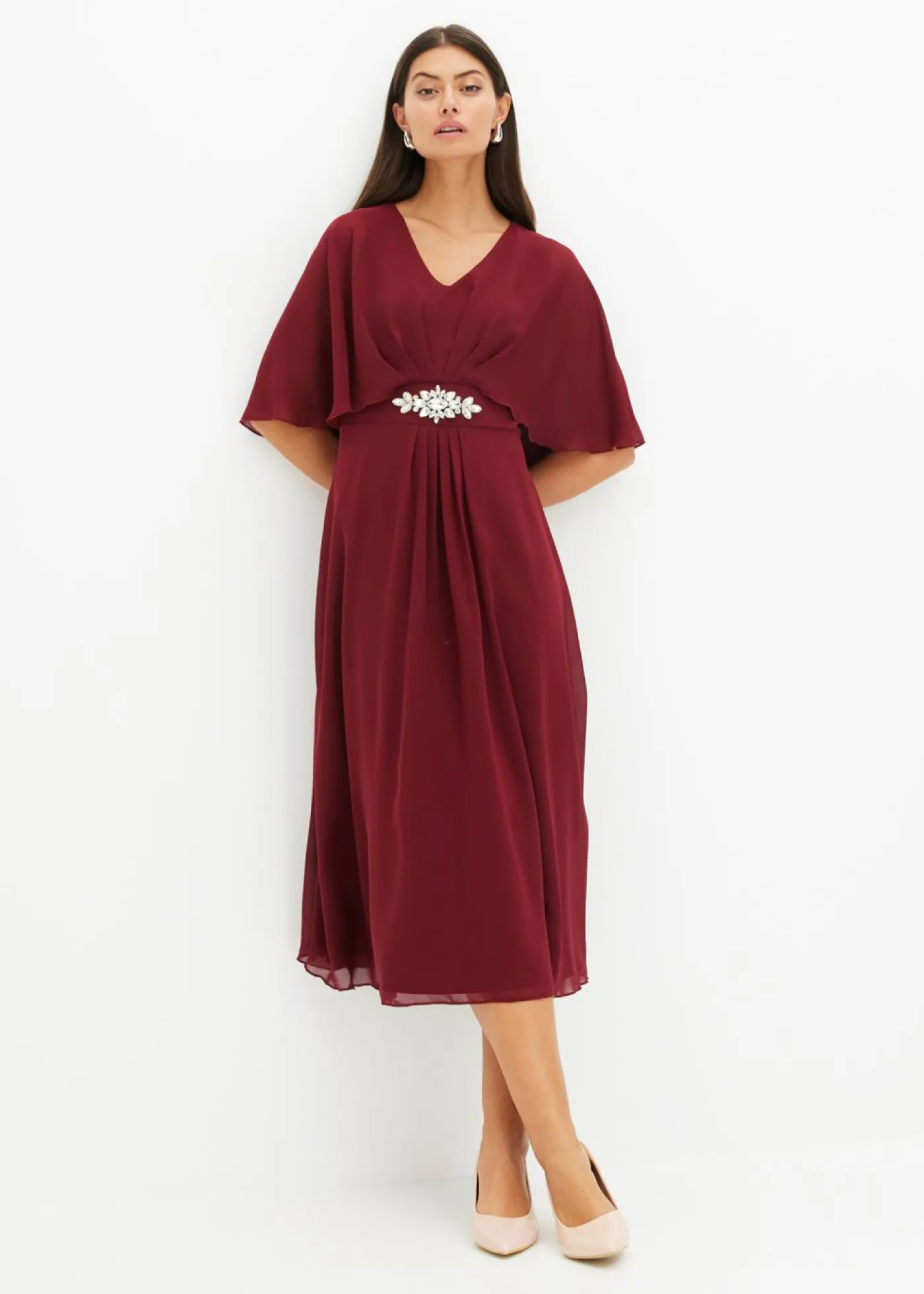 bonprix bonprix Vestido de gasa con aplicación de piedras Rojo rubí Hot