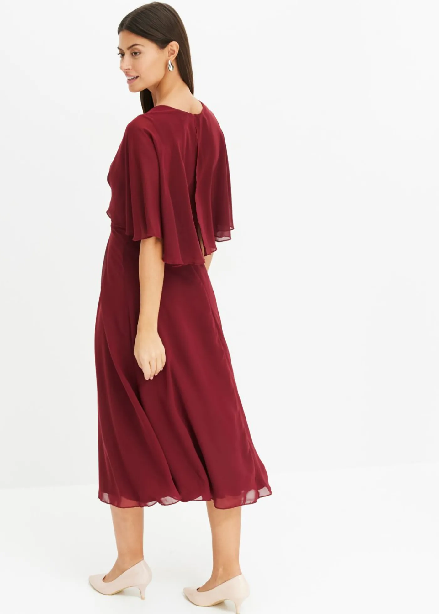 bonprix bonprix Vestido de gasa con aplicación de piedras Rojo rubí Hot