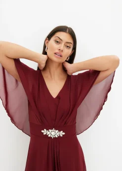 bonprix bonprix Vestido de gasa con aplicación de piedras Rojo rubí Hot
