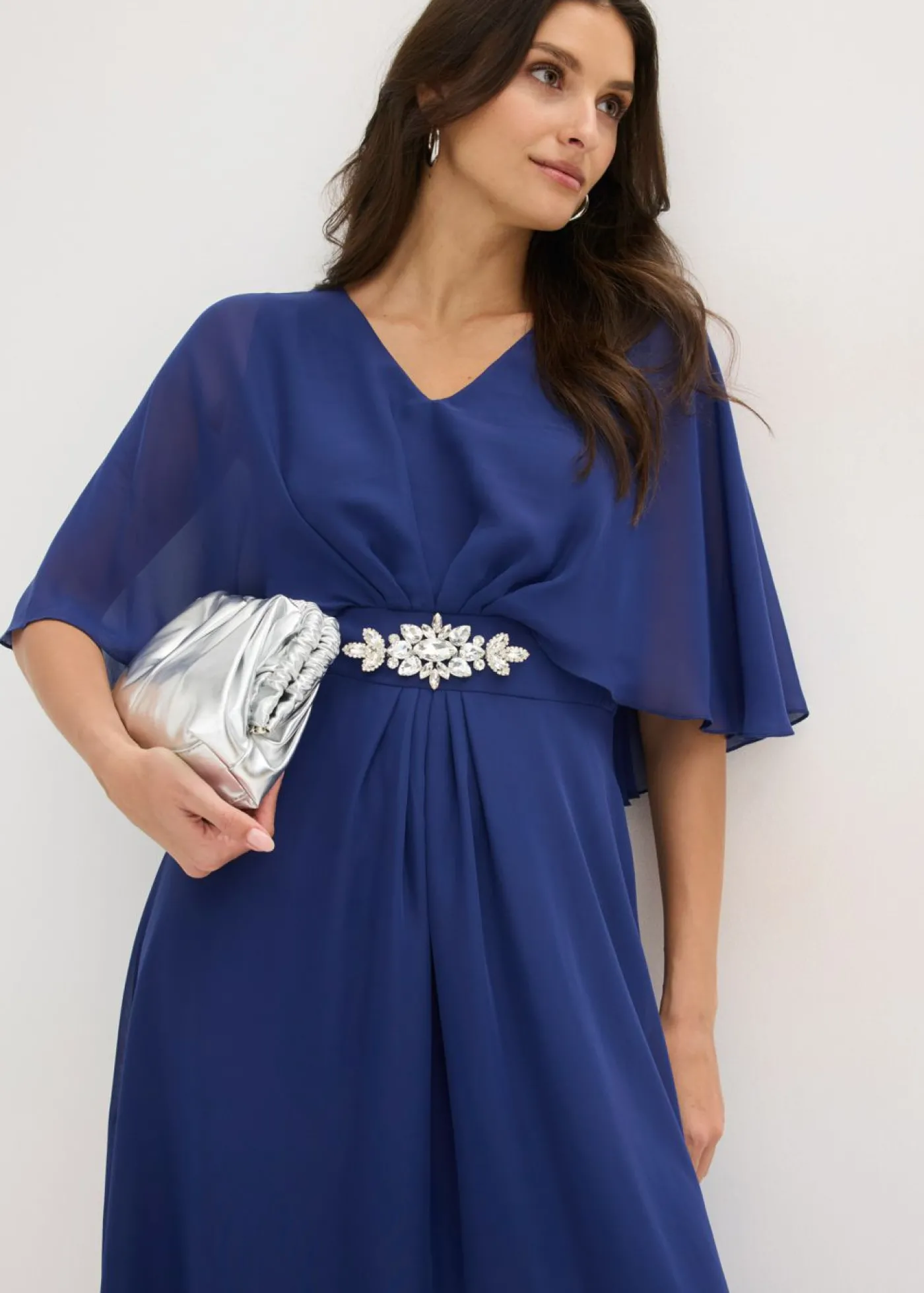bonprix bonprix Vestido de gasa con aplicación de piedras Azul oxford Sale