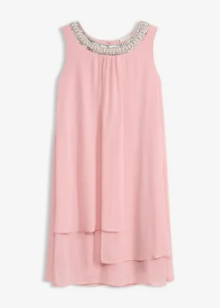 bonprix bonprix Vestido de gasa con aplicación de piedras Rosa ceniza Online