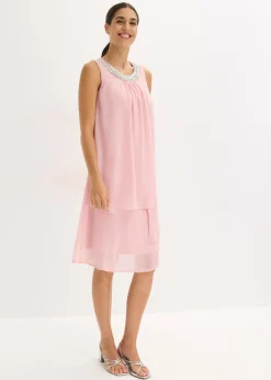 bonprix bonprix Vestido de gasa con aplicación de piedras Rosa ceniza Online