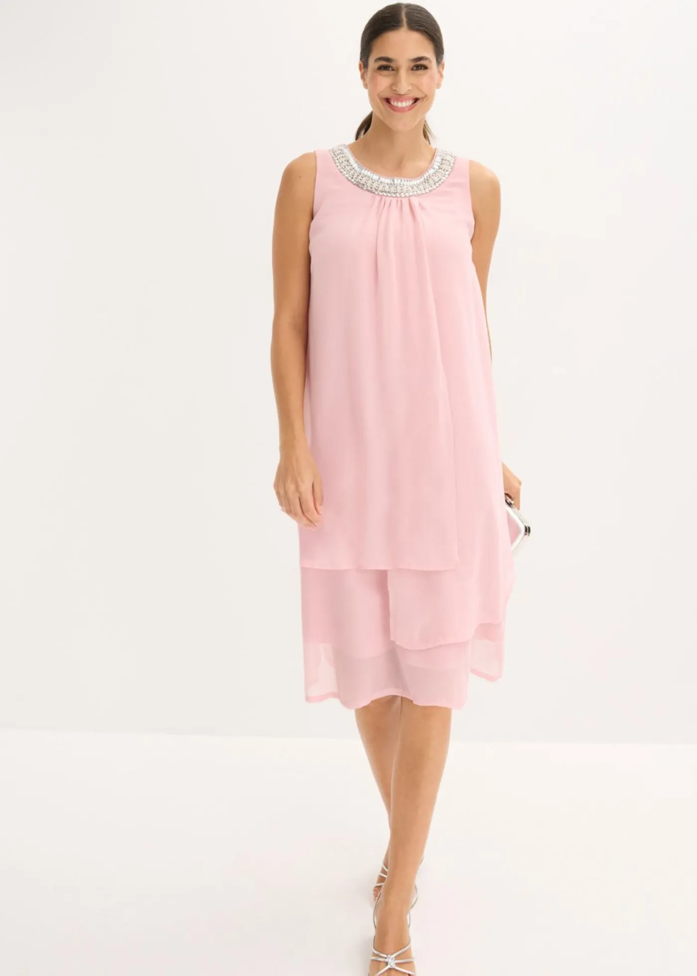bonprix bonprix Vestido de gasa con aplicación de piedras Rosa ceniza Online