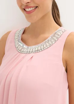 bonprix bonprix Vestido de gasa con aplicación de piedras Rosa ceniza Online