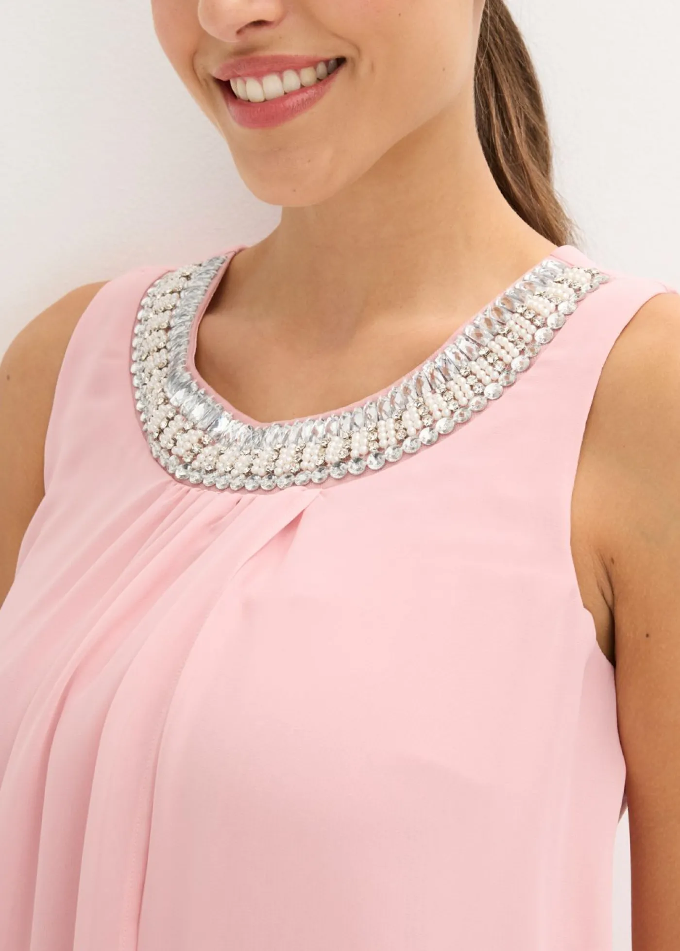bonprix bonprix Vestido de gasa con aplicación de piedras Rosa ceniza Online