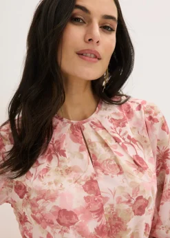 bonprix bonprix Vestido de gasa con cordón (2 piezas) rosa claro con flores Hot