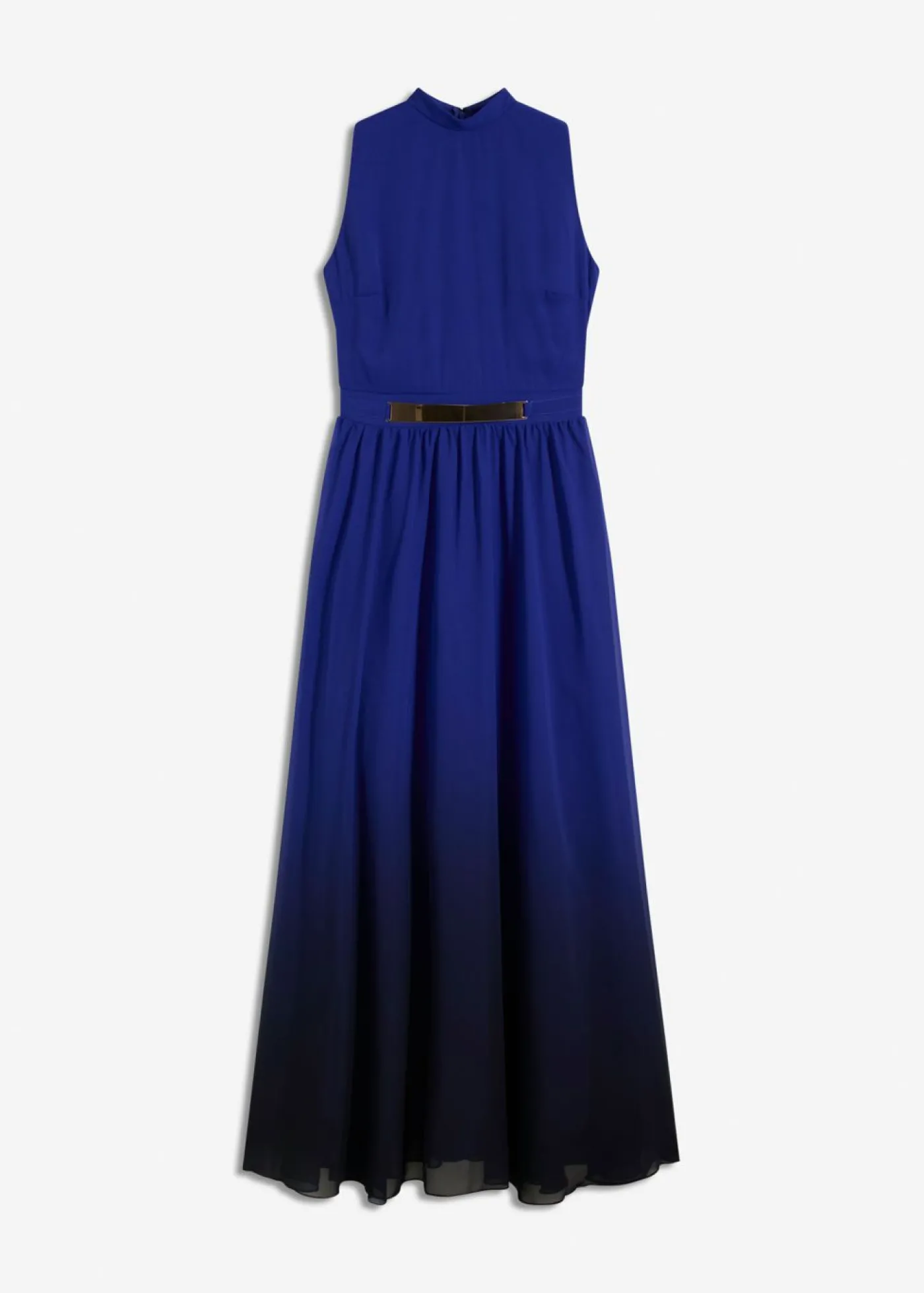 bonprix bonprix Vestido de gasa con cuello e inserción en la cintura Azul-negro estampado New