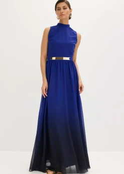 bonprix bonprix Vestido de gasa con cuello e inserción en la cintura Azul-negro estampado New