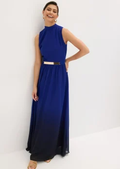 bonprix bonprix Vestido de gasa con cuello e inserción en la cintura Azul-negro estampado New