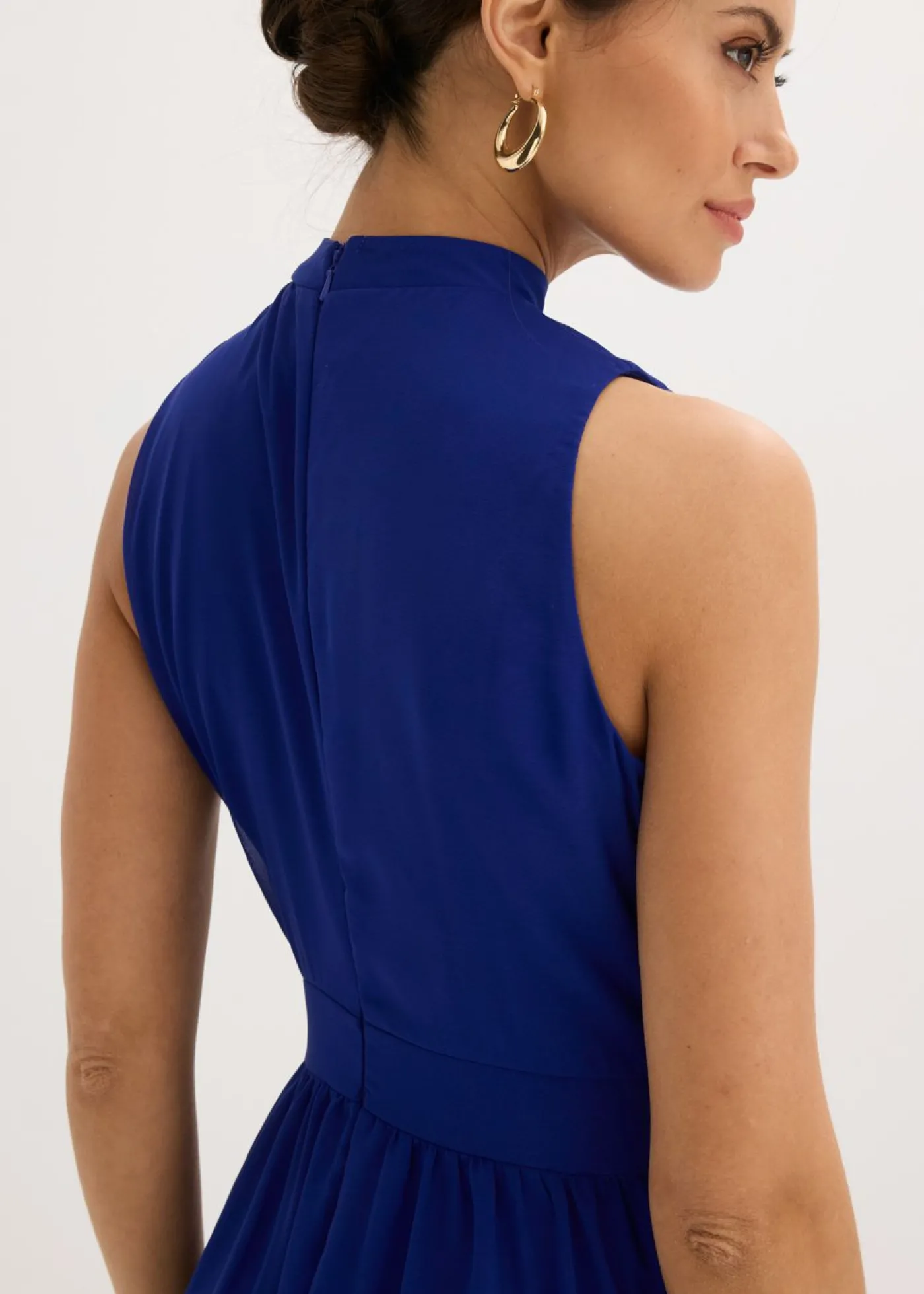 bonprix bonprix Vestido de gasa con cuello e inserción en la cintura Azul-negro estampado New