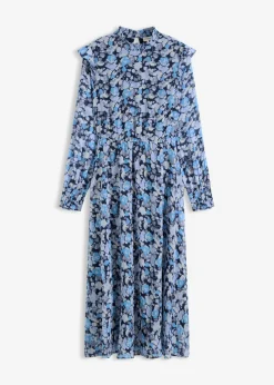 bonprix bonprix Vestido de gasa con cuello alto Azul New