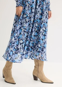 bonprix bonprix Vestido de gasa con cuello alto Azul New