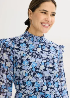 bonprix bonprix Vestido de gasa con cuello alto Azul New