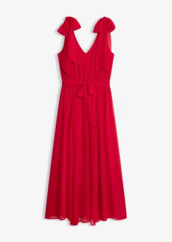 bonprix bonprix Vestido de gasa con detalles de lazo Rojo oscuro Clearance