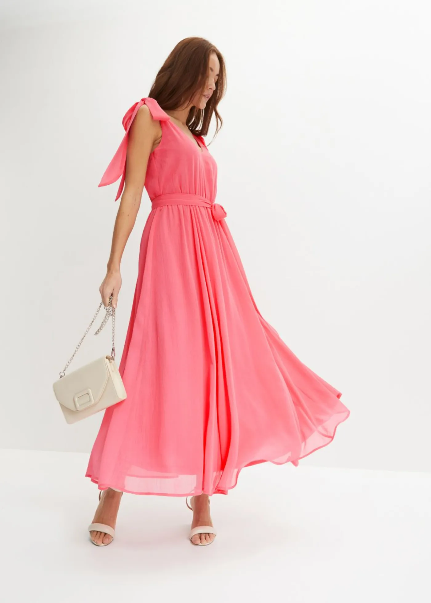 bonprix bonprix Vestido de gasa con detalles de lazo rosa caliente Hot