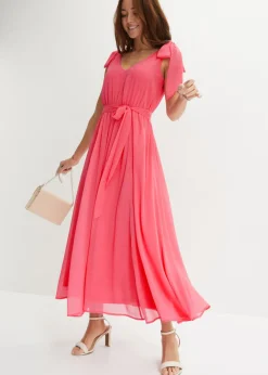 bonprix bonprix Vestido de gasa con detalles de lazo rosa caliente Hot