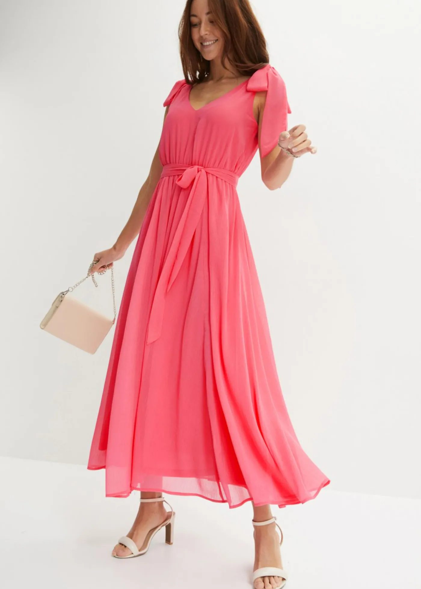 bonprix bonprix Vestido de gasa con detalles de lazo rosa caliente Hot
