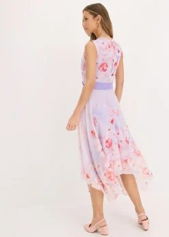 bonprix bonprix Vestido de gasa con dobladillo asimétrico y cordón malva con flores