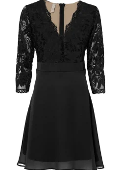 bonprix bonprix Vestido de gasa con encaje Negro Hot