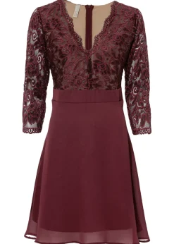 bonprix bonprix Vestido de gasa con encaje rojo avellana Outlet