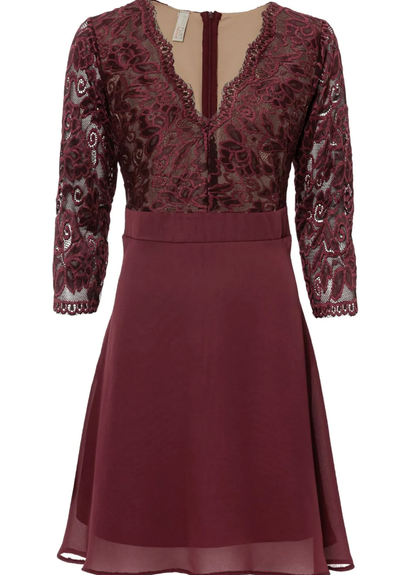 bonprix bonprix Vestido de gasa con encaje rojo avellana Outlet