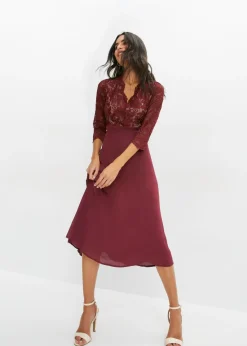 bonprix bonprix Vestido de gasa con encaje rojo avellana Outlet