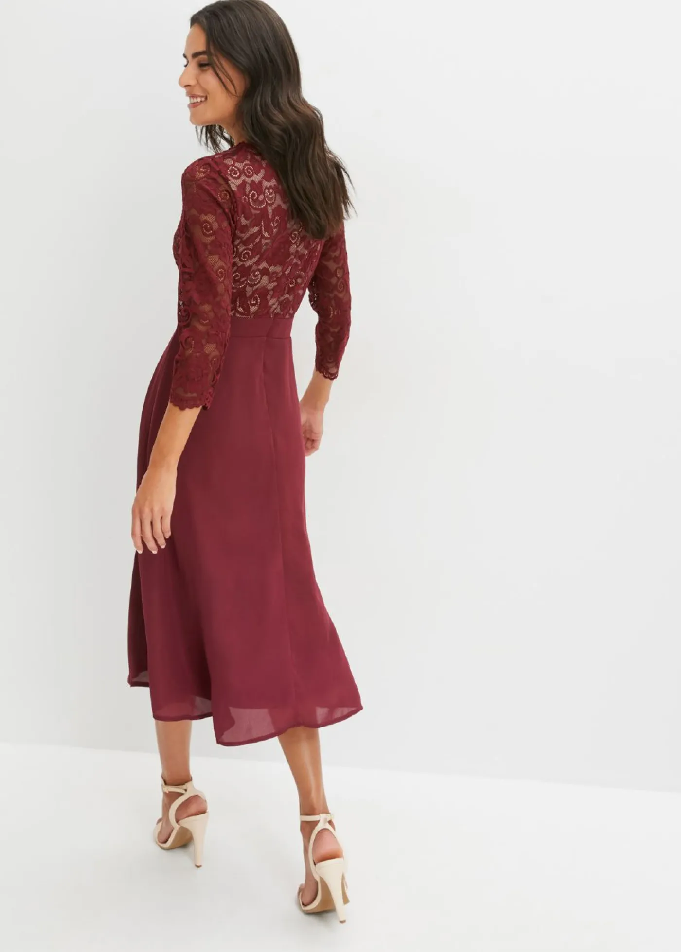 bonprix bonprix Vestido de gasa con encaje rojo avellana Outlet