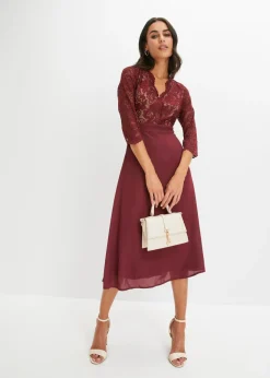 bonprix bonprix Vestido de gasa con encaje rojo avellana Outlet
