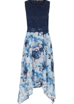 bonprix bonprix Vestido de gasa con encaje fino azul marino con flores Hot