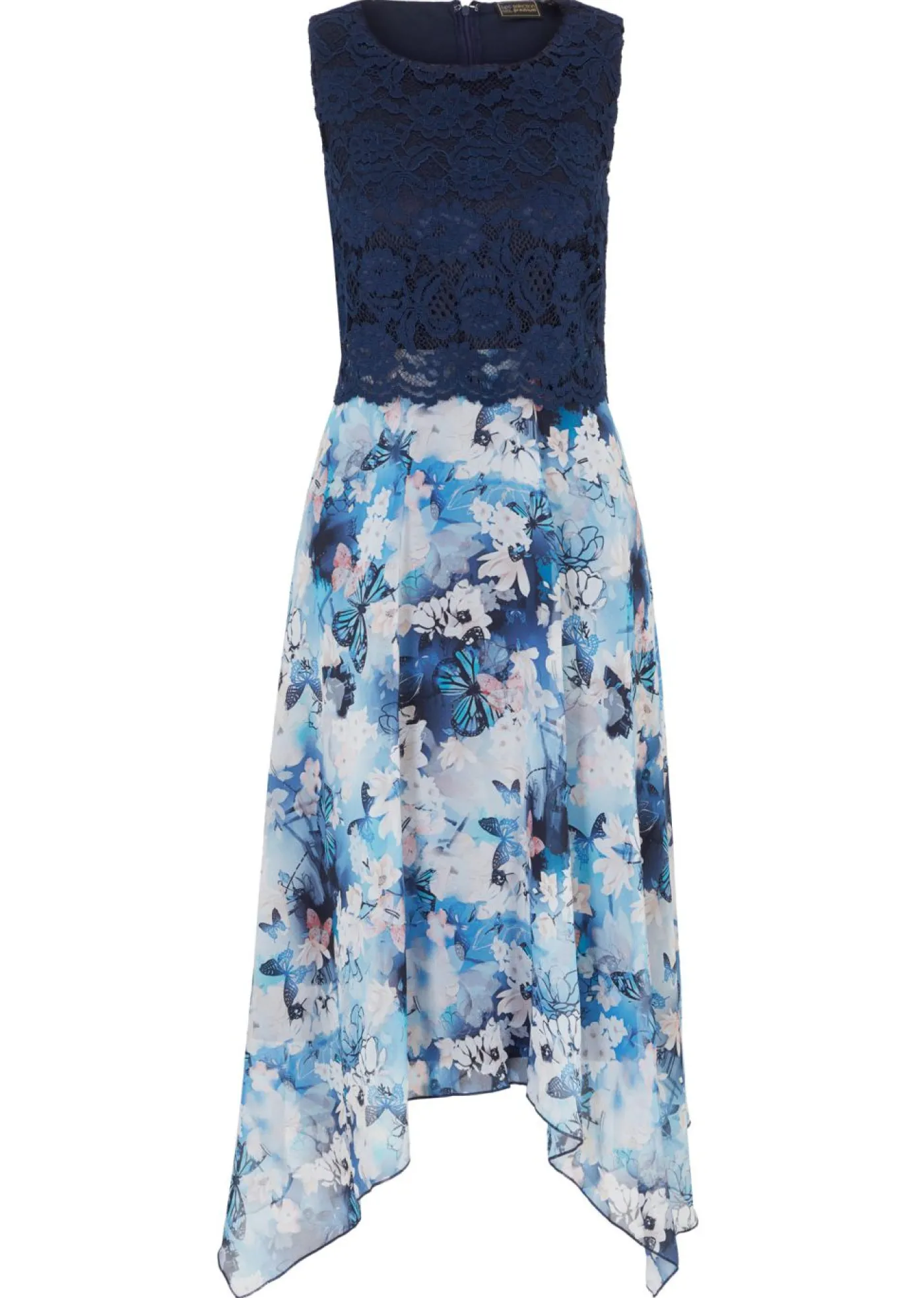bonprix bonprix Vestido de gasa con encaje fino azul marino con flores Hot