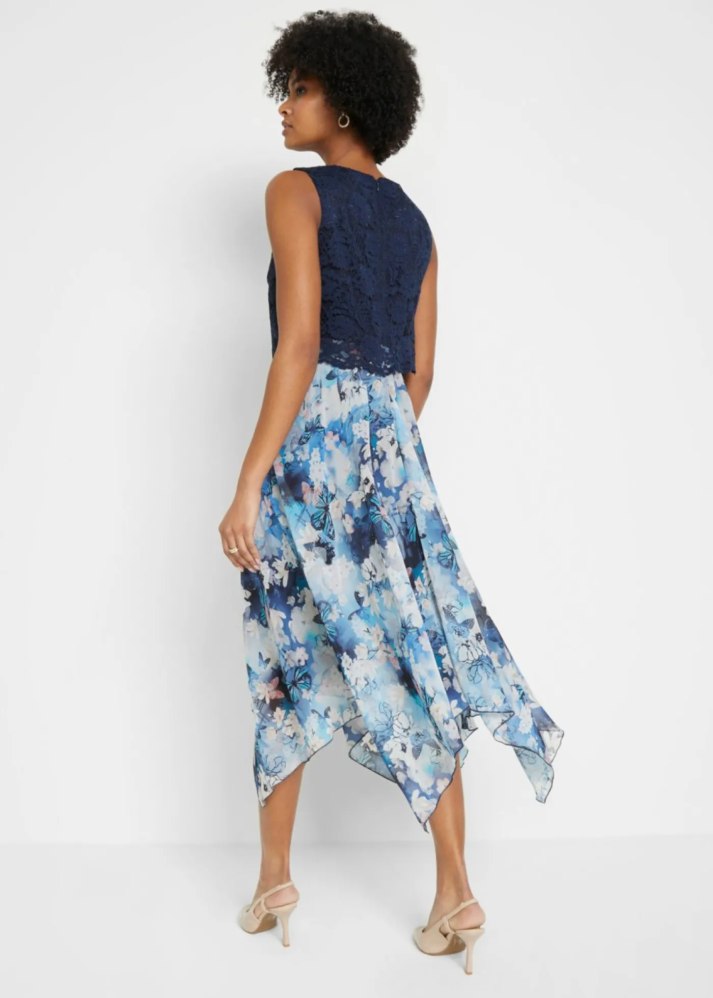 bonprix bonprix Vestido de gasa con encaje fino azul marino con flores Hot