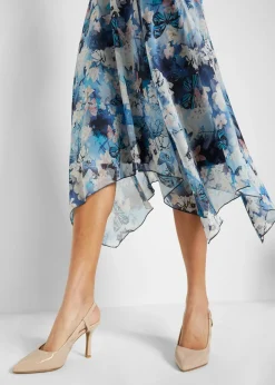 bonprix bonprix Vestido de gasa con encaje fino azul marino con flores Hot