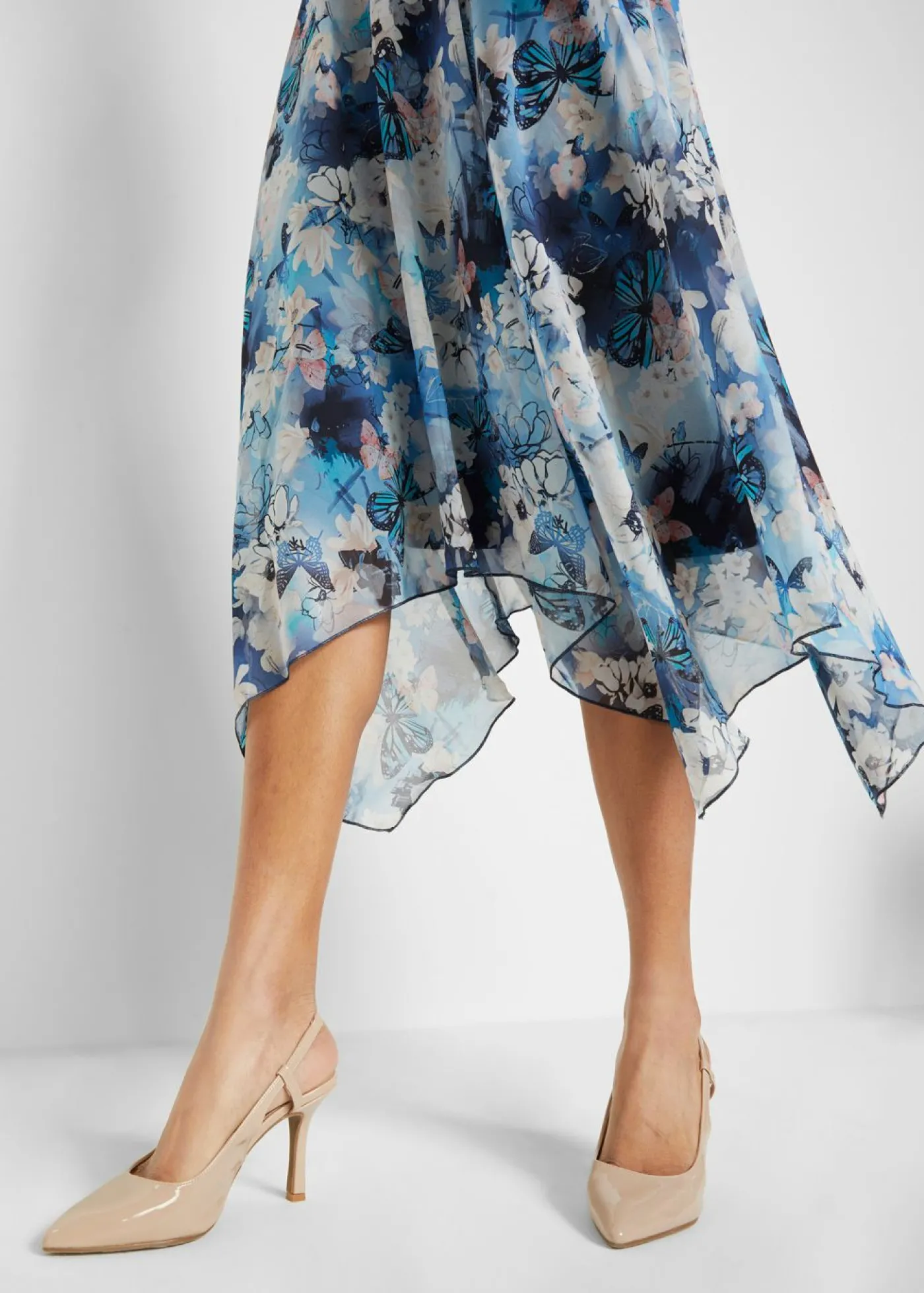 bonprix bonprix Vestido de gasa con encaje fino azul marino con flores Hot